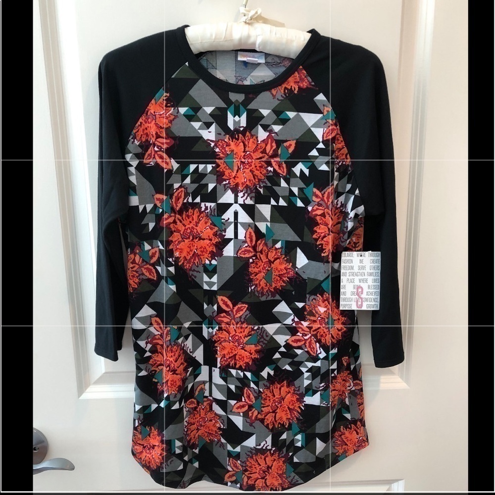 LuLaRoe Orange Flowers Print Randy Style Shirt